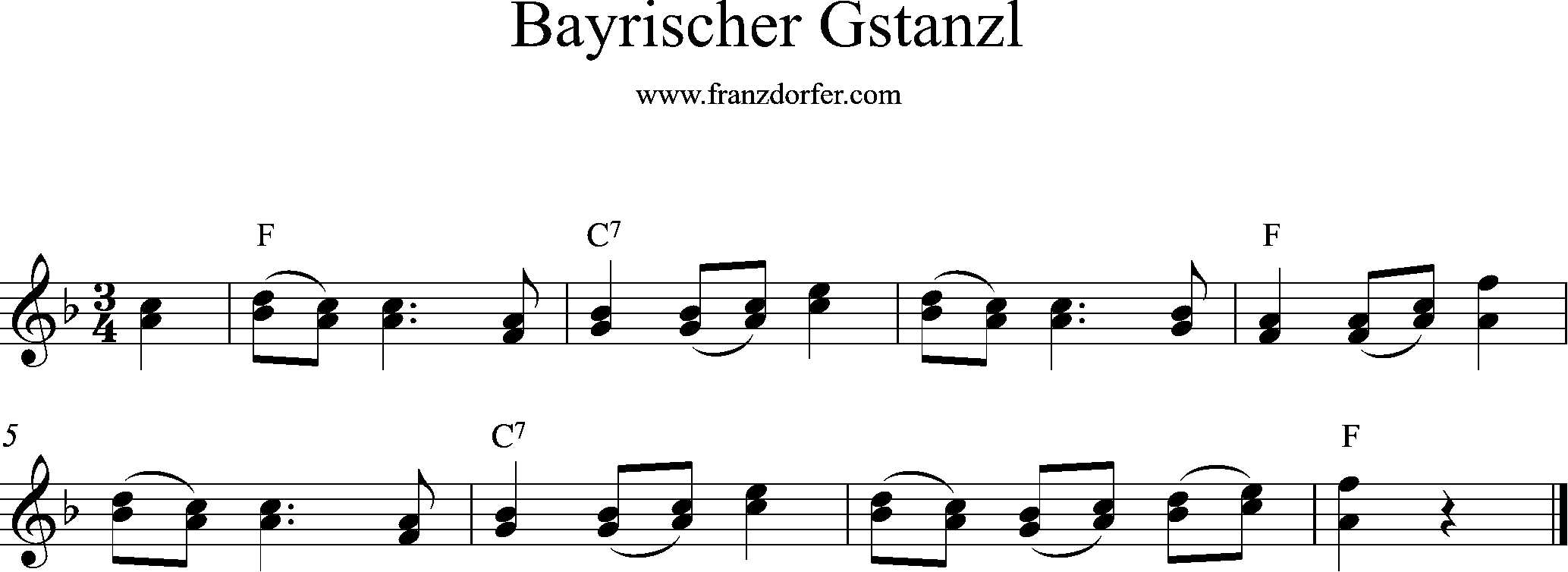 Melodie, Bayrische Gstanzl, F-Dur